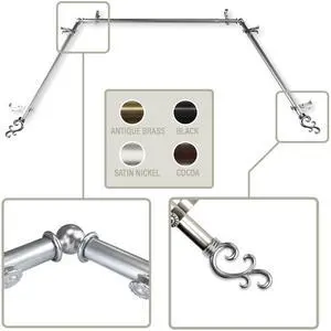 Mosey 13/16 inch Bay Window Curtain Rod 20-36", 38-72" - Satin Nickel