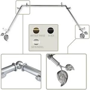 Eve 13/16 inch Bay Window Curtain Rod 20"-36", 38"-72" - Satin Nickel