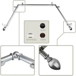 Baronet 13/16 inch Bay Window Curtain Rod 20-36", 38-72" - Satin Nickel