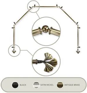 Cupule 13/16 inch 5-Sided Bay Window Curtain Rod 28-48" - Antique Brass