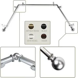 Lex 13/16 inch Bay Window Curtain Rod 20"-36", 38"-72" - Satin Nickel