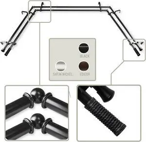 Weaver 13/16 inch Bay Window Double Curtain Rod 20-36", 38-72" - Black
