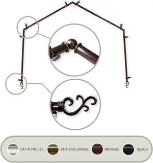 Mosey 13/16 inch 4-Sided Bay Window Curtain Rod 28-48" - Cocoa