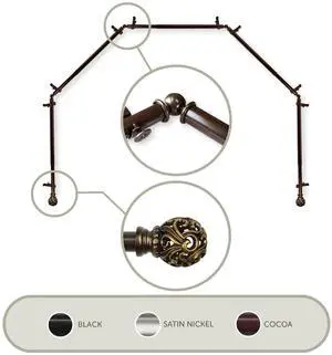 Cilla 13/16 inch 5-Sided Bay Window Curtain Rod - Cocoa