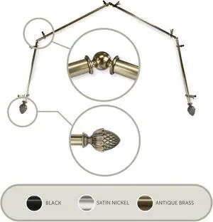 Cupule 13/16 inch 4-Sided Bay Window Curtain Rod 28-48" - Antique Brass