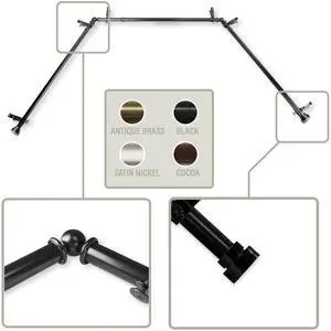 Thornhill 13/16 inch Bay Window Curtain Rod 20"-36", 38"-72" - Black