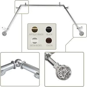 Ruston 13/16 inch Bay Window Curtain Rod 20-36", 38-72" - Satin Nickel