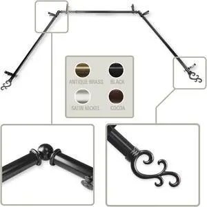 Mosey 13/16 inch Bay Window Curtain Rod 20-36", 38-72" - Black