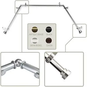 Thornhill 13/16 inch Bay Window Curtain Rod 20"-36", 38"-72" - Satin Nickel