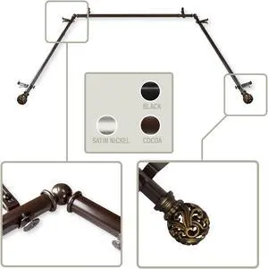 Cilla 13/16 inch Bay Window Curtain Rod 20"-36", 38"-72" - Cocoa
