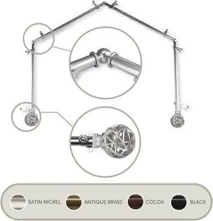 Ruston 13/16 inch 4-Sided Bay Window Curtain Rod 28-48" - Satin Nickel