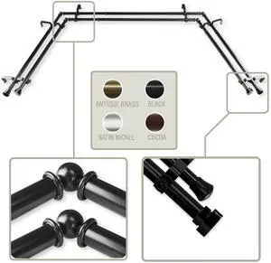 Thornhill 13/16 inch Bay Window Double Curtain Rod 20"-36", 38"-72" - Black