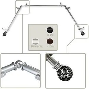 Cilla 13/16 inch Bay Window Curtain Rod 20"-36", 38"-72" - Satin Nickel