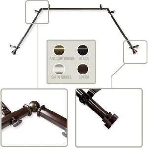 Thornhill 13/16 inch Bay Window Curtain Rod 20"-36", 38"-72" - Cocoa