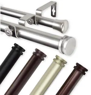 1 inch Knop Double Curtain Rod 48-84" - Mahogany