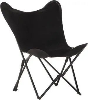 vidaXL Foldable Butterfly Chair Black Real Leather