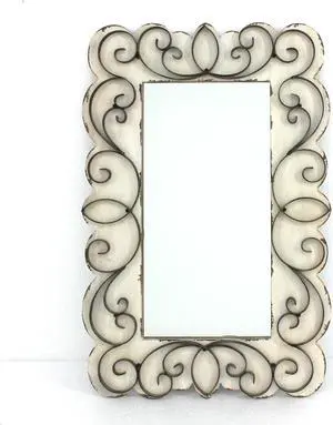 Vintage Decorative Wood & Metal Wall Mirror