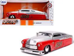 1951 Mercury Silver and Red #626 \Holley\ \"Bomber Bros Special\" \"Bigtime Muscle\" 1/24 Diecast Model Car by Jada"""