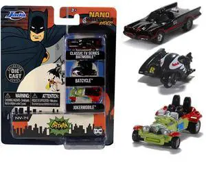 "Batman" (1966-1968) Classic TV Series 3 piece Set "Nano Hollywood Rides" Diecast Models by Jada