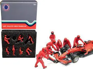 Formula One F1 Pit Crew 7 Figurine Set Team Red for 1/43 Scale Models by American Diorama