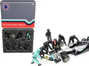 Formula One F1 Pit Crew 7 Figurine Set Team Black for 1/43 Scale Models by American Diorama