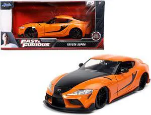 Toyota Supra Orange with Black Stripes \Fast & Furious 9 F9\ (2021) Movie 1/24 Diecast Model Car by Jada"""