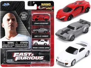 "Fast & Furious" Movie 3 piece Set Series 4 "Nano Hollywood Rides" Series Diecast Model Cars by Jada