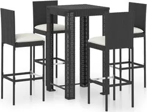 vidaXL 5 Piece Outdoor Bar Set with Cushions Poly Rattan Black vidaXL 5 Piece Outdoor Bar Set with Cushions Poly Rattan Black
