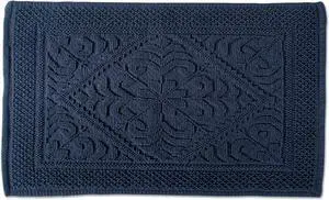 DII Navy Damask Jacquard Bordered Bath Mat
