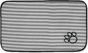 DII Large Gray Stripe Embroidered Paw Pet Mat