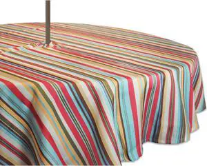 DII Summer Stripe Outdoor Tablecloth With Zipper 52 Round