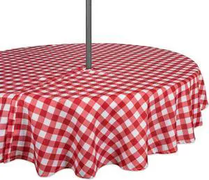 DII Red Check Outdoor Tablecloth With Zipper 52 Round