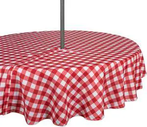 DII Red Check Outdoor Tablecloth With Zipper 60 Round