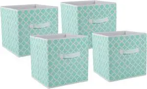 DII Nonwoven Polyester Cube Lattice Aqua Square  (Set of 4)