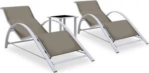 vidaXL Sun Loungers 2 pcs with Table Aluminum Taupe