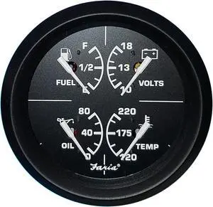 Faria 4" 4-in-1 Multifunction Gauge - Voltmeter (10-16) Fuel Level - Oil PSI (80 PSI) - Water Temp (100-250F)