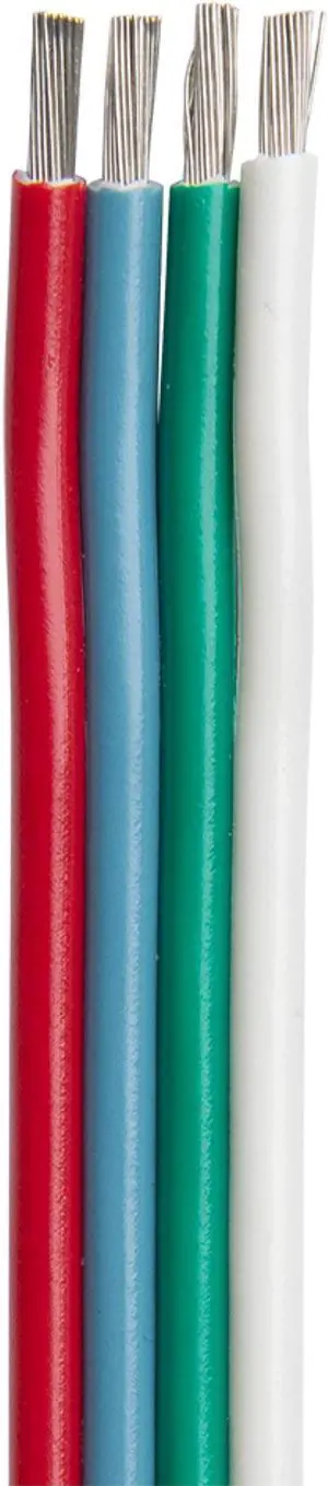 Ancor Flat Ribbon Bonded RGB Cable 18/4 AWG - Red, Light Blue, Green & White - 100'