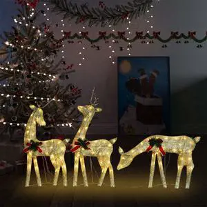 vidaXL Christmas Decoration Reindeer Family Xmas Lighting Gold Warm White Mesh