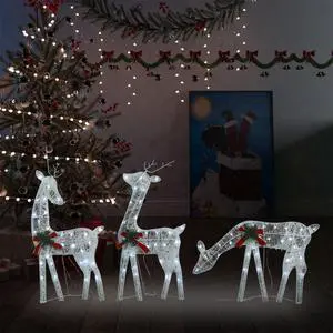 vidaXL Christmas Reindeer Family Pre-Lit Xmas Lighting White Cold White Mesh vidaXL Christmas Reindeer Family Pre-Lit Xmas Lighting White Cold White Mesh