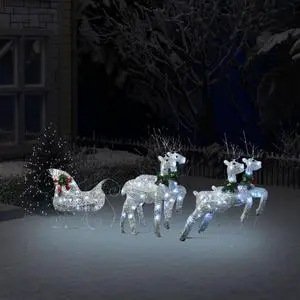 vidaXL Reindeer & Sleigh Christmas Decoration 100 LEDs Outdoor Silver vidaXL Reindeer & Sleigh Christmas Decoration 100 LEDs Outdoor Silver