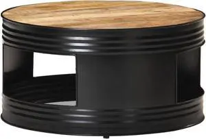 vidaXL Coffee Table Black  26.8"x26.8"x14.2" Solid Rough Mango Wood