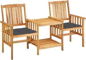 vidaXL Garden Chairs with Tea Table and Cushions Solid Acacia Wood vidaXL Garden Chairs with Tea Table and Cushions Solid Acacia Wood