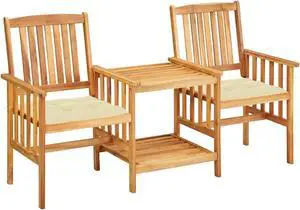 vidaXL Garden Chairs with Tea Table and Cushions Solid Acacia Wood vidaXL Garden Chairs with Tea Table and Cushions Solid Acacia Wood