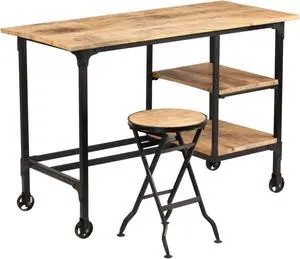 vidaXL Desk with Folding Stool Solid Mango Wood 45.3"x19.7"x30"