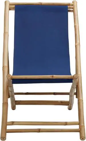 vidaXL Deck Chair Bamboo and Canvas Navy Blue