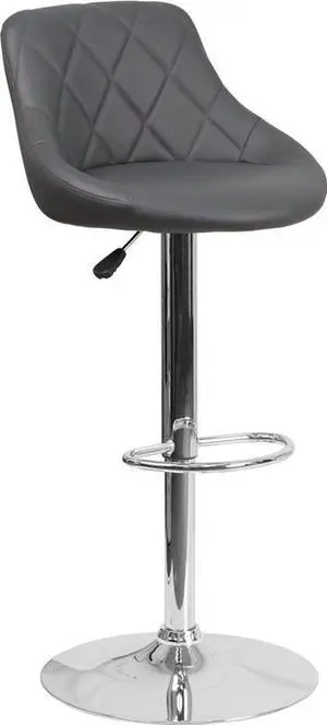 Flash Furniture Contemporary Vinyl Bucket Seat Adjustable Height Barstool with Chrome Base, Gray Flash Furniture Contemporary Vinyl Bucket Seat Adjustable Height Barstool with Chrome Base, Gray
