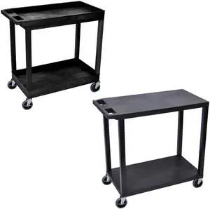 Luxor Multipurpose 2 Flat Shelves Storage Utility Cart with 2 Shelves Multipurpose Storage Plastic Tub Utility Cart - Black