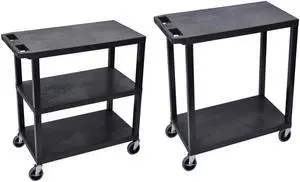 Luxor 3 Flat Shelves Multipurpose Service Utility Cart with Multipurpose 2 Flat Shelves Storage Utility Cart - Black