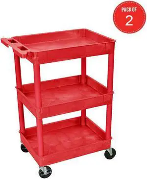 Luxor RDSTC111RD Multipurpose Tub Cart with 3 Shelves - Red (pack of 2)