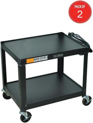 Luxor 2 Steel Shelf Fixed Height Multipurpose Mobile AV Cart Black with 3 Electric Outlet (pack of 2)